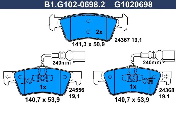 Колодки тормозные дисковые задние VOLKSWAGEN Touareg Galfer B1.G102-0698.2