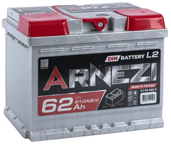 Аккумулятор ARNEZI E1040620 DIN SMF, 62 А/ч, 242x175x190 мм, 610 А
