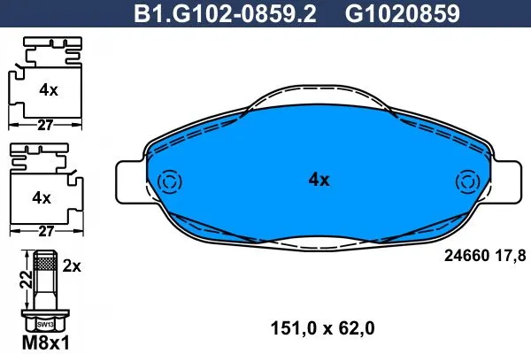 Колодки тормозные дисковые передние PEUGEOT 308 Galfer B1.G102-0859.2